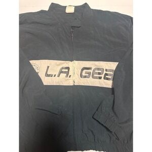 L.A. Gear Windbreaker Jacket Mens XL Black White Good Vintage 90s Logo Zip Up